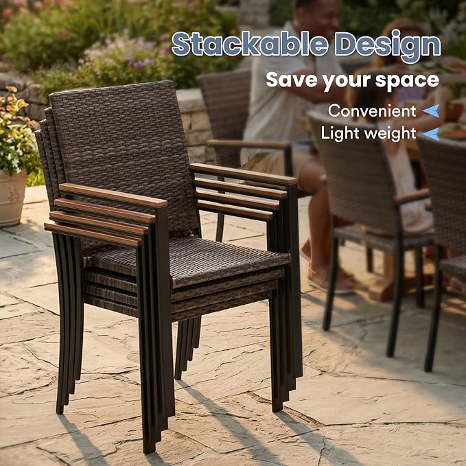 VICLLAX Patio Dining Set for 6, 59" Black Rectangle Table & Rattan Chairs