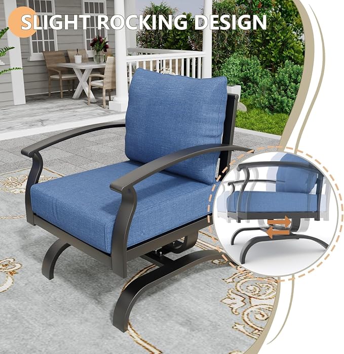 Metal Patio Furniture Set,6 Pieces 7 Seats Patio Sectional Outdoor Furniture Set with Rectangular Coffee Table,Patio Conversation Sets with 5.1" Thickened Cushions,Navy Blue