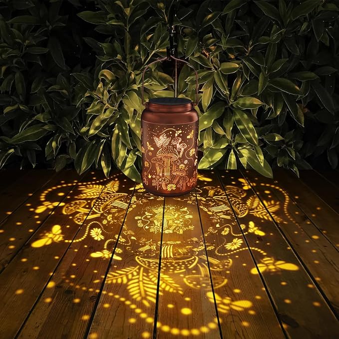 2 Pack Solar Lanterns Outdoor Waterproof Mushroom Garden Decor | Gifts for Women Mom Grandma Hanging Solar Lights Metal Solar Decoration Outside LED Lanterns for Yard, Patio, Lawn