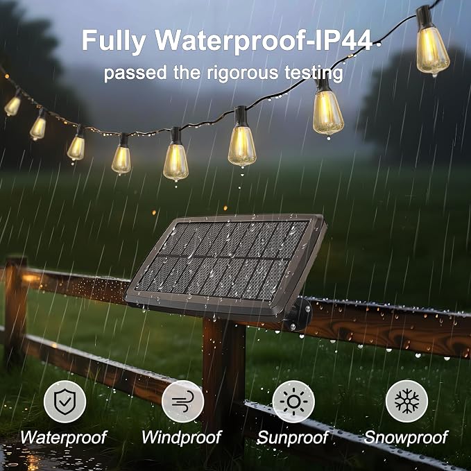 BLIATLUS 25FT Solar String Lights, Waterproof Remote 8+2 ST38 LED for Patio Garden