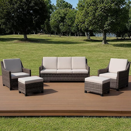 Wicker Patio Conversation Set, Outdoor Patio Chair Set with Deep Seating, Wide Armrests & Thick Cushions, All-Weather Outdoor Furniture Set for Patio, Porch, Deck & Backyard