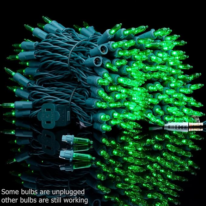 YULETIME 200 Green LED Christmas Lights, 66 ft Green Wire UL String Light | Stay Lit, End-to-End Connectable, UL Certified, Commercial Grade, 1-Strand 200 Lights, 4" Spacing