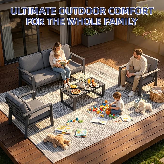 Premium Aluminum Patio Furniture Set 4 Piece,Outdoor Conversation Set with Wide Armrest,5" Thick Cushions, Olefin Fabric,Rustproof Metal Frame,Deep Seating Patio Sofa Set for Backyard,Deck,villa,Gray
