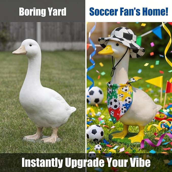 Soccer Porch Goose Outfits – 2PCS Goose Outfits for Porch Goose with Bandana & Adjustable Classic Black-and-White Hat for 23", Outdoor Porch Goose Decor for Game Day, Soccer Season & Yard Display