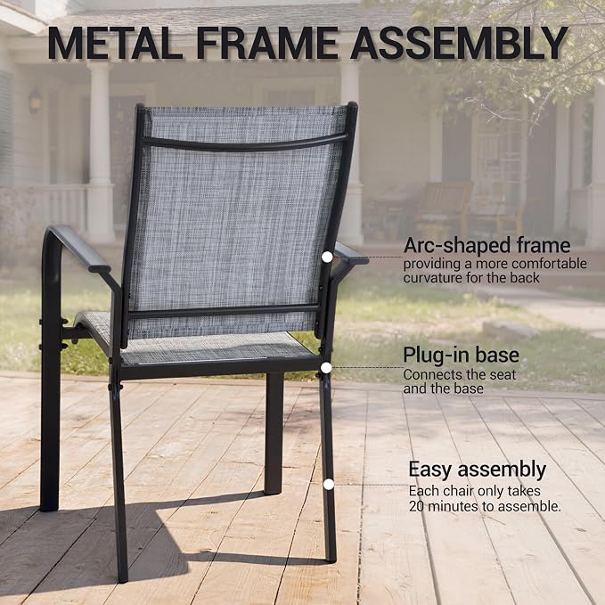 5-Piece Outdoor Dining Set, Patio Furniture Set with 4 Regular Chairs, 1 Rectangular Table for Garden, Backyard, Poolside, Deck, Grey