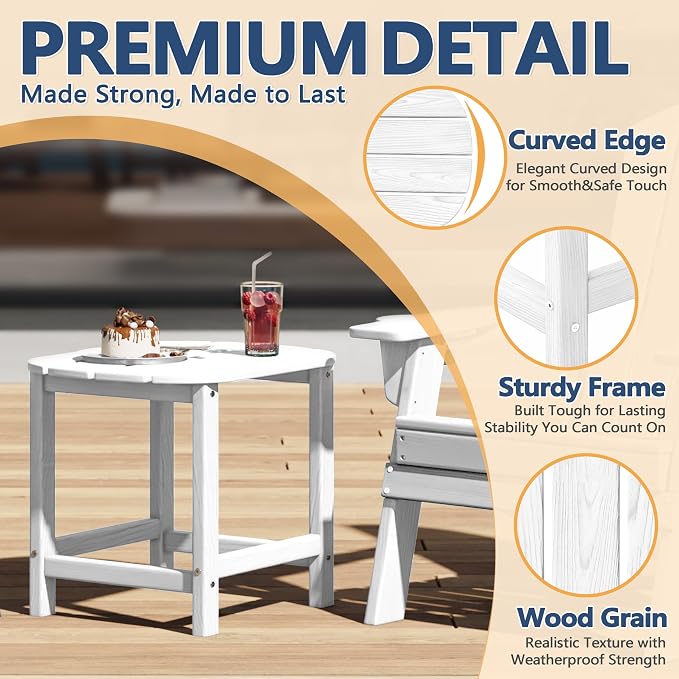 Outdoor 18" HDPE Side Table Set of 2 for Patio Porch Pool, Weather Resistant Standard End Table for Backyard and Indoor, Easy Maintenance & Indoor Outdoor Durable Construction(White)