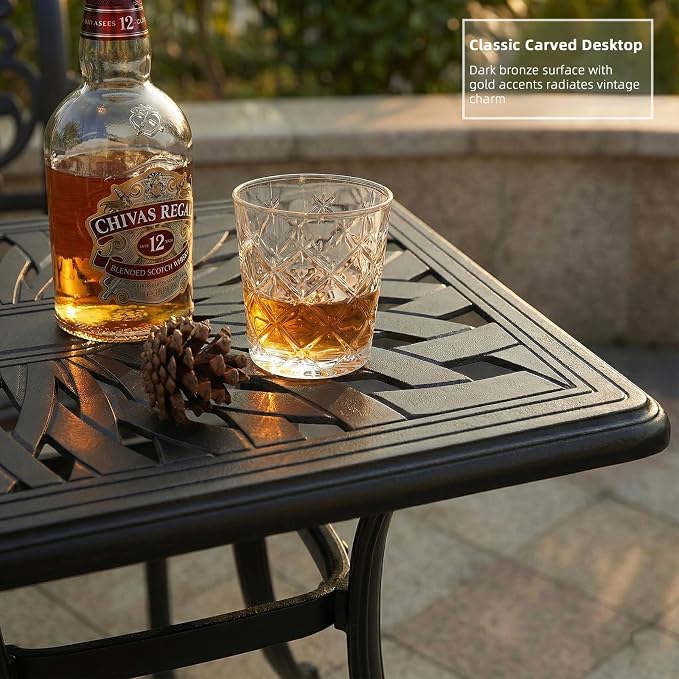VIVIJASON Cast Aluminum Outdoor Coffee Table, 42 x 21 Inch Rectangular Patio Conversation Table with Lattice Top, Rust-Resistant All-Weather Center Table for Deck, Backyard, Porch, Antique Bronze