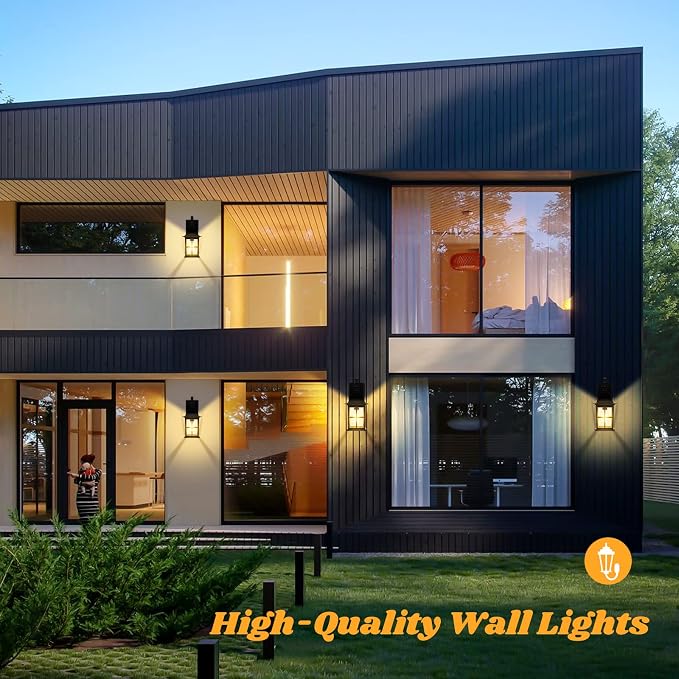 2-Pack Outdoor Light Fixtures, 100% Aluminium Waterproof Exterior Wall Lantern, Anti-Rust Outside Black Wall Sconce Porch Lights for House Garage, Doorway, Bulbs Not Included