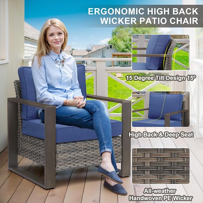 Belord Social 5 Pieces Patio Furniture Set - Patio Chairs Set of 4 with 50000BTU Propane Fire Pit Table, Durable Wicker Outdoor Conversation Set for Casual Gathering