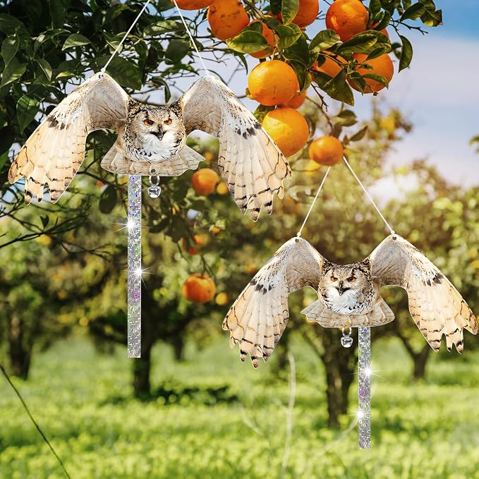 Owls to Keep Birds Away: 4Pcs Fake Owl with Reflective Tape for Garden Patio, Reflective Hanging Decoration to Keep Birds Pigeon from Windows Tree