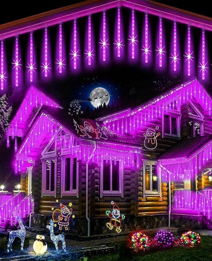 Christmas Lights 12 Inch 10 Tubes Meteor Shower Light LED Falling Rain Drop Lights Icicle Snow Cascading Xmas String Decor for Wedding Party Garden Decoration,Shine Purple
