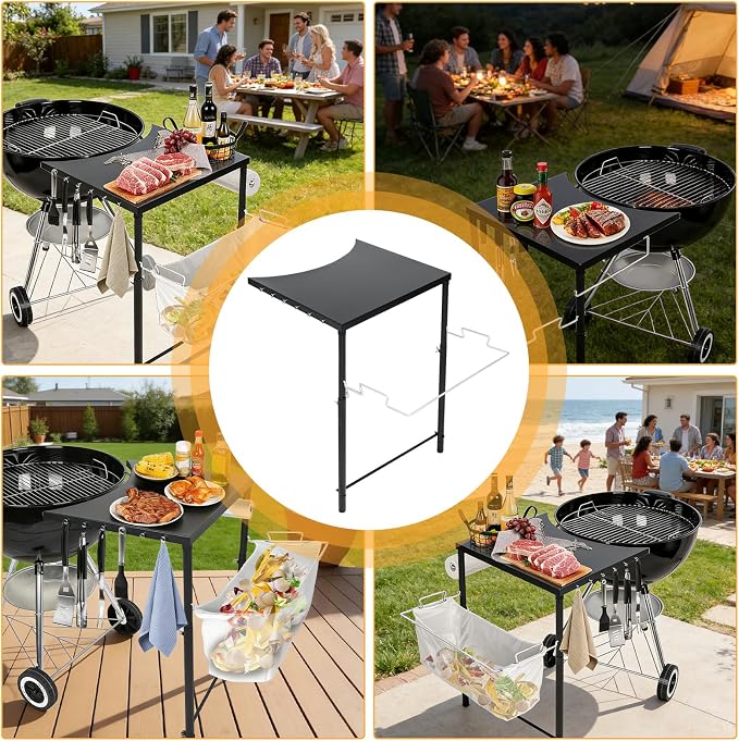 Uniflasy 18"x20" Grill Side Table for Weber Kettle 22/26 & Smokey Mountain 22 | Adjustable Height, Fits Weber Original, Premium & Master-Touch Kettle Grills, Charcoal Grill Work Table, Large BBQ Prep Shelf