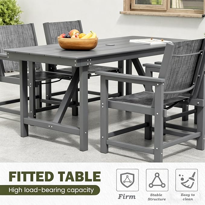 5 Pieces Outdoor Dining Sets HDPE Patio Dining Table and Chair Set for 4 | Weather Resistant; With Umbrella Hole