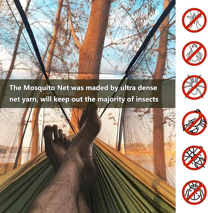 Travel Hammock with Mosquito Net, Lightweight Camping Hammock Hold Up to 200kg, Portable Outdoor Hammock for Camping Hiking Backpacking,Black,290x140cm