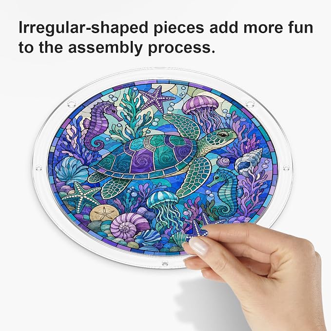 Acrylic Puzzle Suncatcher, Sun Catchers Puzzle for Window Hanging | 8.9 Inch Coastal Turtle DIY Suncatcher Puzzle for Adults, Ideal Gifts for Women, Men, Wife, Mom, Home & Garden Decor