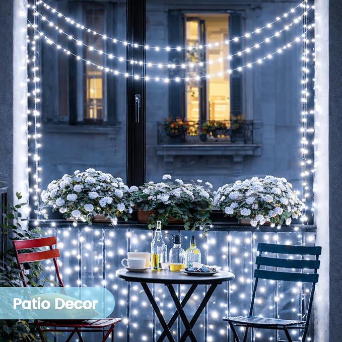 Solar String Lights Outdoor, 2 Pack 400LED 144FT Extra-Long Fairy Lights | 8 Lighting Modes, Silver Wire, Memory Function, Auto On/Off, Waterproof Twinkle Lights for Tree Garden Patio Party Xmas Decor