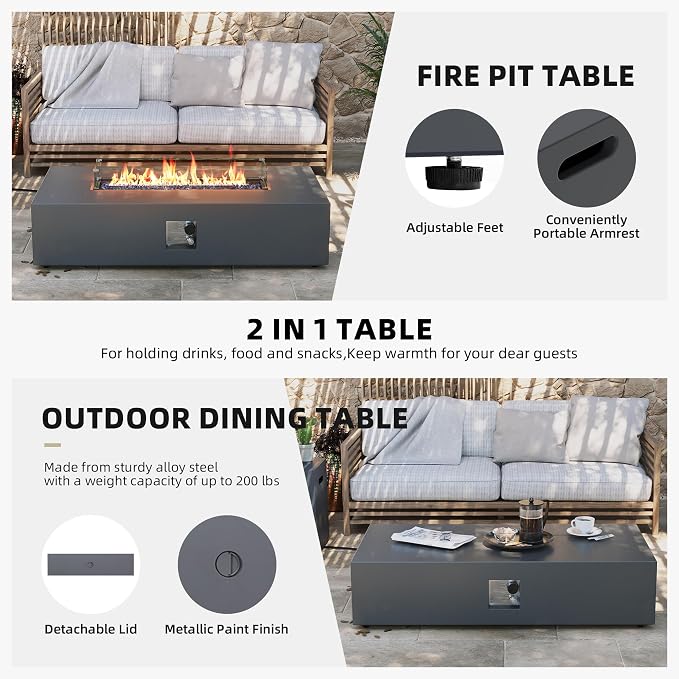 UPHA 9 Pieces Patio Furniture Sets, Wicker Outdoor Sectional Sofa Couch with Rectangle Propane Pit for Deck Backyard Garden, Brown Rattan, Beige Cushion