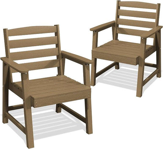 AreShark Patio Dining Chair Set of 2,All Weather HDPE Outdoor Dining Armchairs with Wide Seat and Backrest,Weatherproof Patio Chairs for Garden,Backyard,Deck,Brown