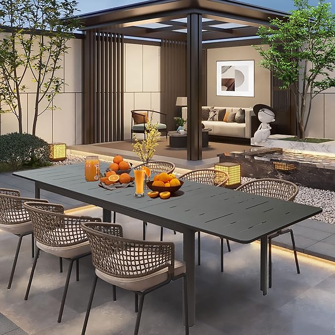 Domi Expandable Outdoor Dining Table for 6-8, Aluminum Patio Dining Table 65'' -95'', Rectangular Extendable Dining Table for Garden, Backyard, Porch