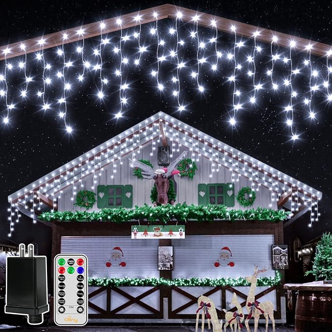 Ollny Icicle Lights for Outside 400LED 32FT, Cool White Christmas Light with Remote 8Modes Timers Waterproof, Plug in Connectable Hanging Lights for Outdoor Indoor House Roof Holiday