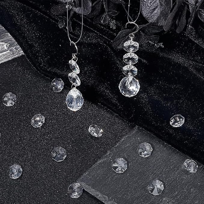 1 Box 120Pcs Glass Octagon Beads Bulk Prism Crystal Bead 14mm 2 Hole Crystal Chandelier Replacement Parts Links Sun Catcher Faceted Beads for DIY Lamp Hanging Pendant Jewelry Suncatcher Craft