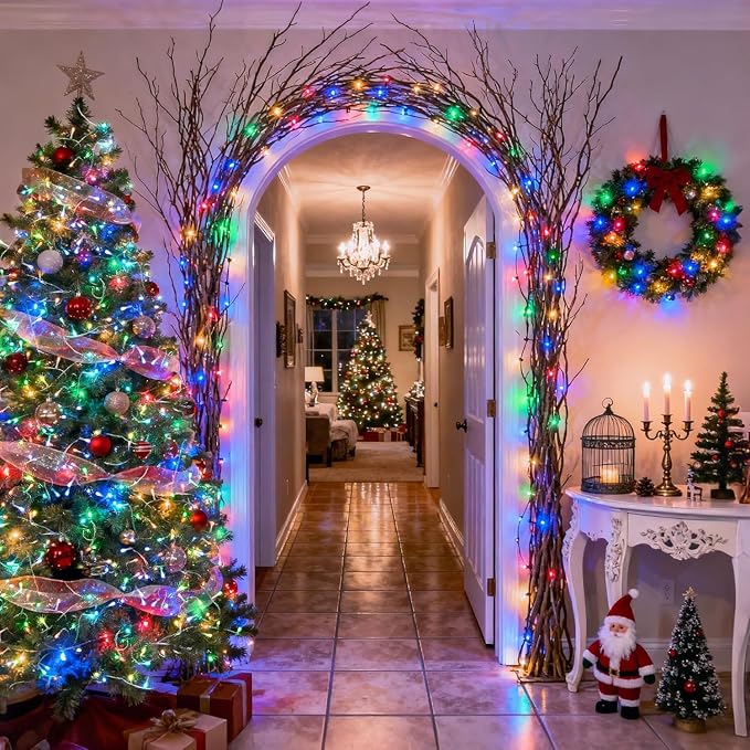 JMEXSUSS 150 LED Multicolor Christmas Tree Lights Indoor Outdoor Waterproof | 59 Ft Connectable Colorful Christmas String Lights Plug in, 8 Modes Multi-color String Lights for Patio Party Holiday Decor