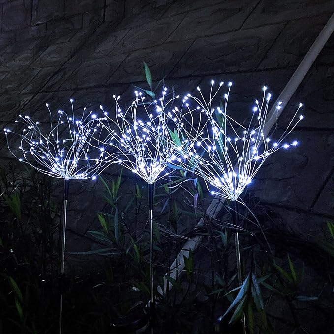Solar Firework Lights, 2 Pack 120 LEDs 2 Lighting Modes Solar Garden Lights Outdoor Waterproof for Yard Patio Walkway Pathway Party Wedding Christmas Decorative- Cool White