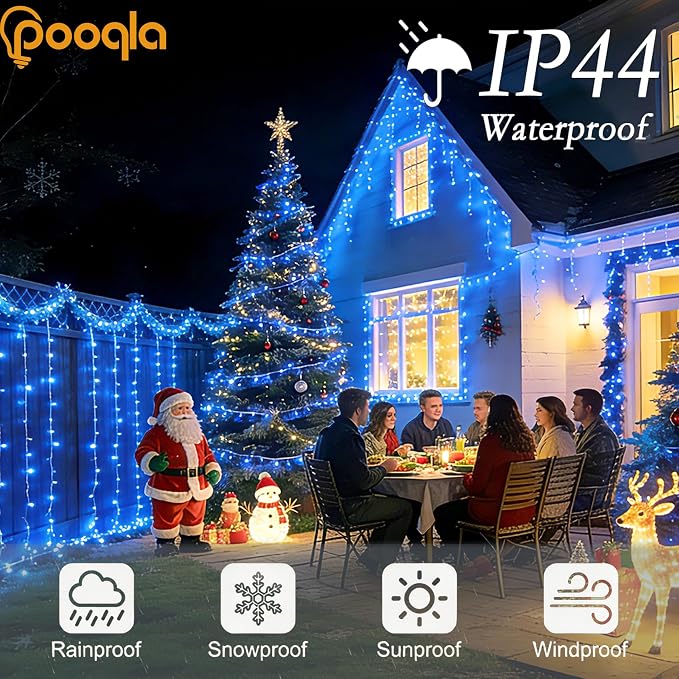 200 LED Blue Christmas Lights Outdoor String Lights, 66 ft | Green Wire Waterproof Twinkle Fairy Lights with Timer, 8 Modes Connectable String Lights Indoor Bedroom Halloween Decorations
