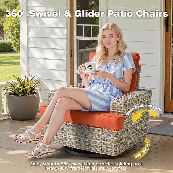 CAODOC 15-Piece Outdoor Sectional Sofa Set w/ 54" Fire Pit – L-Shaped Wicker Patio Furniture, Deep Seating & Swivel Rockers, Red