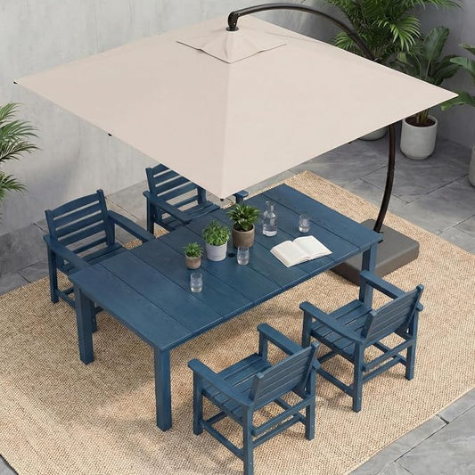 5-Piece Outdoor Dining Set, 10x10FT Cantilever Umbrella for 4,Navy Blue