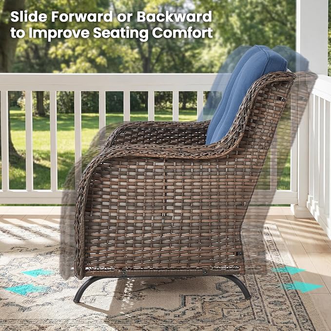 Patio Loveseat Sofa, Outdoor Wicker Loveseat with Luxury Thick Cushion, All-Weather Patio Furniture Set, Outdoor Glider Bench for Garden Balcony Backyard(Brown Wicker/Blue Cushion)