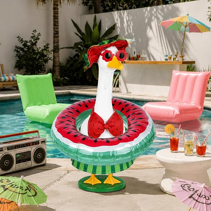 Summer Bikini Goose Outfits Hawaiian Porch Goose Outfits Fit 23inch Cemment Goose Statue Bikini Goose Clothes for Outdoor Garden Yard Decor