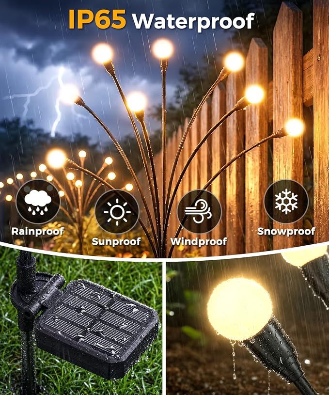 8 Pack Solar Garden Lights 64 LED, Solar Lights Outdoor Waterproof IP65, Decorative Garden Lights Solar Powered for Yard Decor, Outside Solar Firefly Fairy Lights Garden Gifts