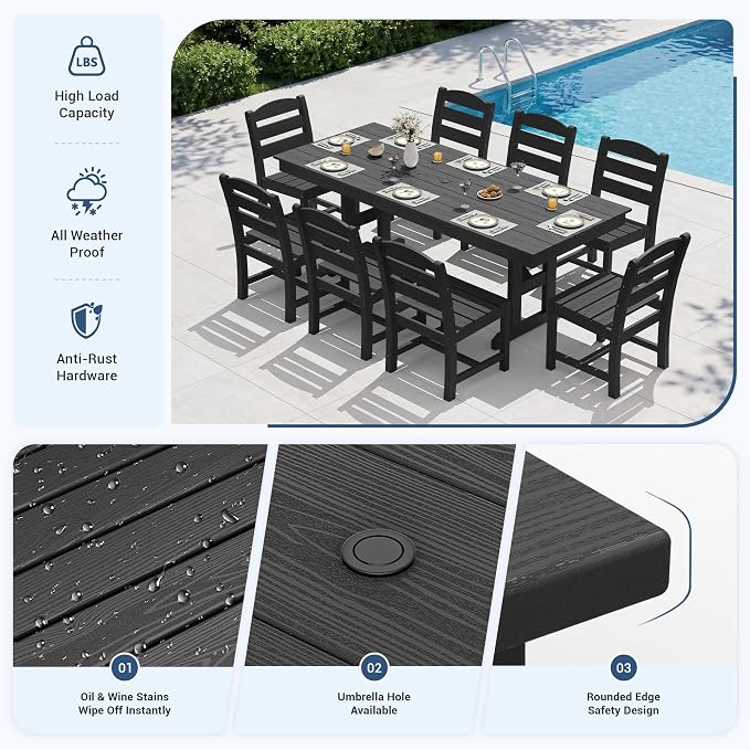 KINGYES Outdoor Armless Dining Chairs Set of 6,All-Weather HDPE Patio Chairs for Backyard,Pooside,Black