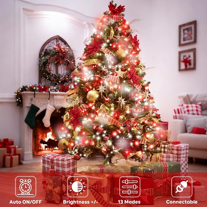 88FT 240LED Extra-Long Connectable String Lights Indoor Outdoor Clear Wire, Red&White Christmas String Lights, Plug in Twinkle Fairy Light with Timer for Wedding Patio Tree Yard Christmas Decorations