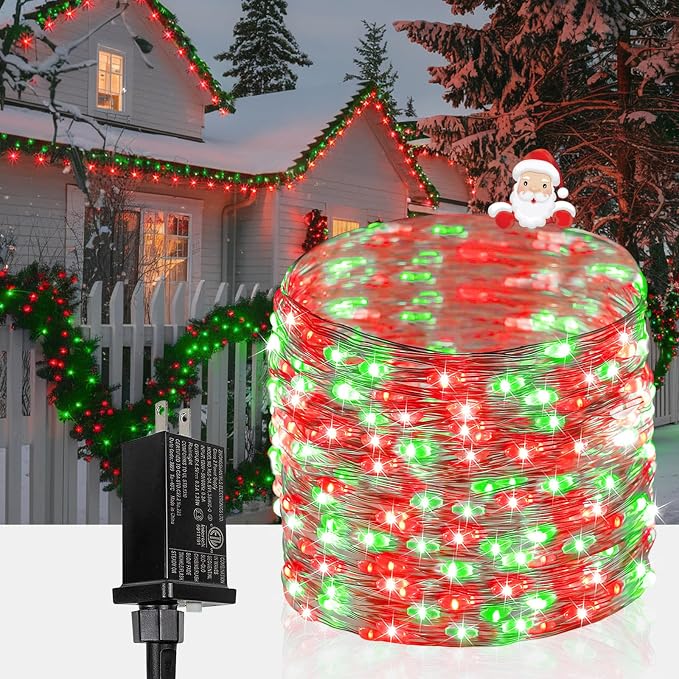 66FT 200 LED Fairy Lights Plug in, 8 Modes Christmas Lights Red and Green | Waterproof String Lights Outdoor Indoor, Memory, Timer, Copper Wire, Christmas Lights for Bedroom Garden Party Holiday Decor