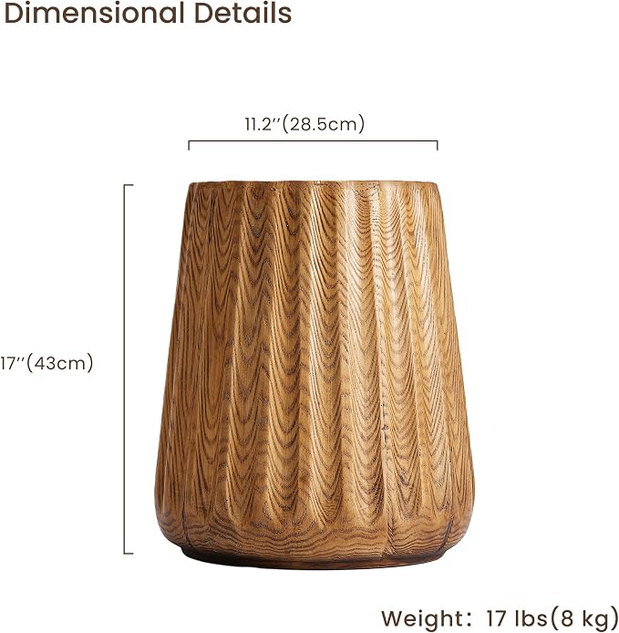 HOMPUS Outdoor Side Table Round, Concrete Lightweight MgO End Table Faux Wooden, Patio Accent Coffee Table Garden Tool for Patio, Porch and Deck, Light Oak