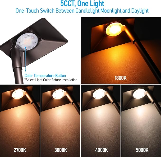 LEONLITE 6-Pack 5CCT Anti-Glare Low Voltage Pathway Lights, 12-24V AC/DC | 5W LED Landscape Path Lights, Die-Casted Aluminum, IP65 Waterproof for Yard Walkway, 1800K/2700K/3000K/4000K/5000K, ETL