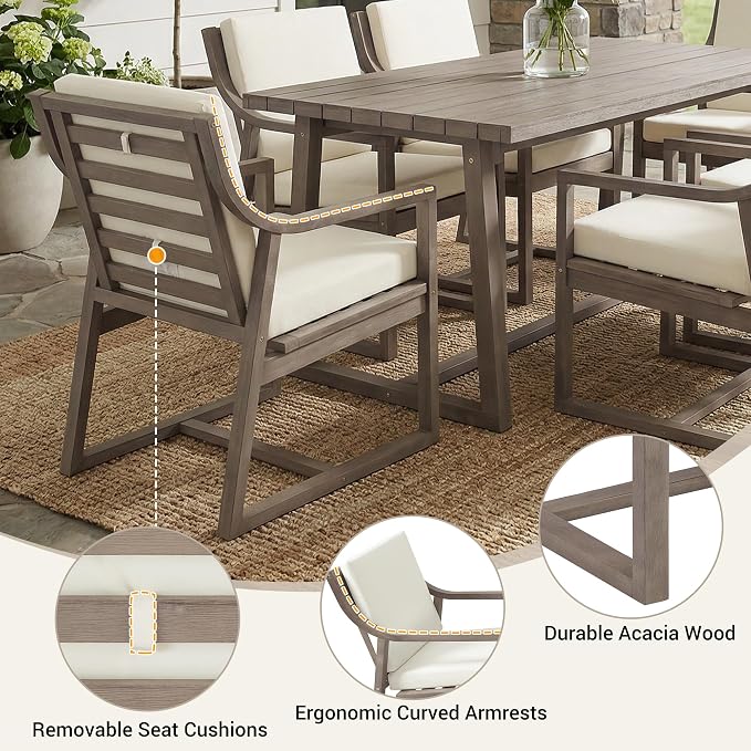 RUNNA Outdoor Dining Set 7-Piece Outdoor Dining Set Patio Table and Chairs Set Modern Outdoor Furniture Set for Patio, Backyard,Garden (Beige+Brown#31)