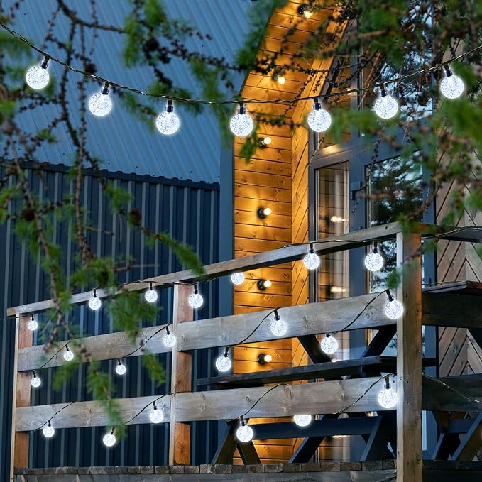 Joomer Solar String Lights Outdoor Waterproof, 65FT 100LED Globe, White | 8 Modes Waterproof Outdoor Solar Powered Patio Lights for Spring Summer Garden Lawn Gazebo Porch Backyard Tree Decorations