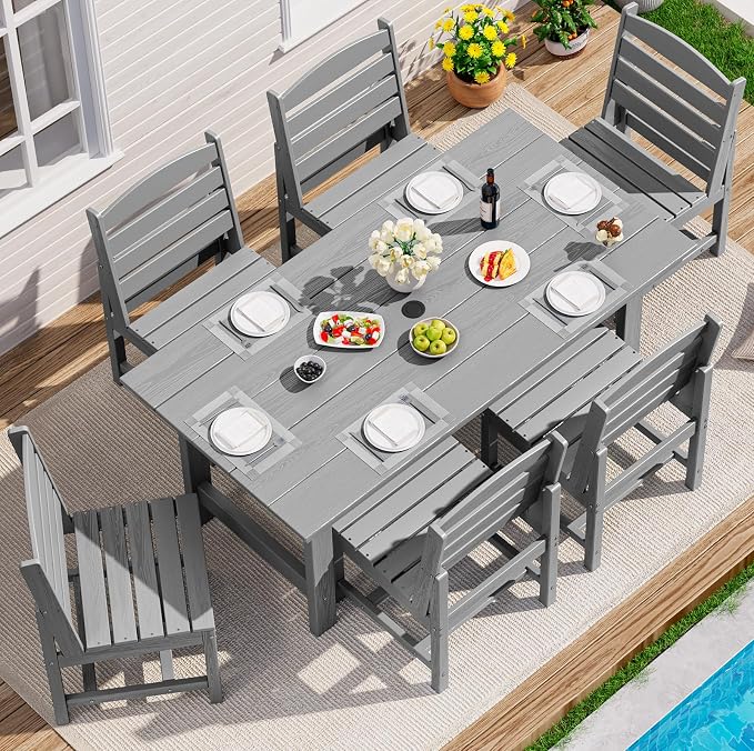 SERWALL All Weather Armless Outdoor Dining Chair Set of 2, Light Gray | Armless Dining Chairs built to last with 330 lb capacity. Compact 24.6"Dx19.3"Wx33.6"H. Weatherproof & easy to clean.