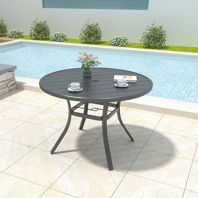 Anmutig 5 Piece Outdoor Patio Dining Set, 4 Swivel Rocking Patio Chairs & 41" Round Dining Table Outdoor Furniture for Backyard Bistro Garden Poolside, Grey