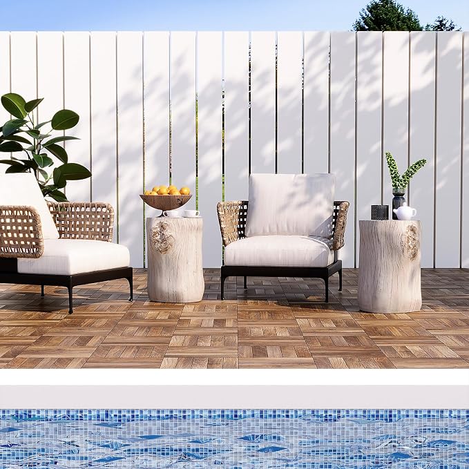 HOMPUS Concrete Outdoor Side Table Tree Stump Modern Round Coffee Table Accent Table Plant Stand Faux Wood End Table Garden Stool for Patio,Home Decor, Living Room(White)