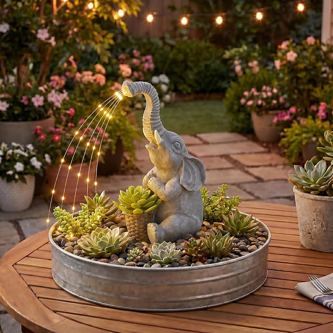 Lyeasw Solar Elephant Statue Lights, Good Luck Gift for Mom, Dad & Grandma, 10.5 Inch Outdoor Elephant Garden Decor for Yard, Porch or Patio, Birthday & Housewarming Gift