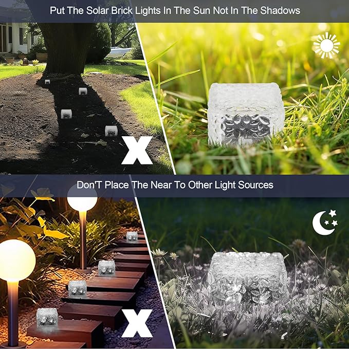 MLKNK Solar Brick Lights-Outdoor Solar Lights for Yard 6 Pack Garden Decor | Solar Brick Landscape Path Light for Pathway Patio Walkway Backyard Decoration