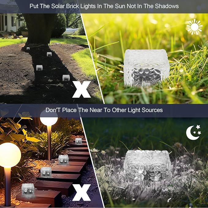 MLKNK Solar Brick Lights-Outdoor Solar Lights for Yard 3 Pack Garden Decor | Solar Brick Landscape Path Light for Pathway Patio Walkway Backyard Decoration