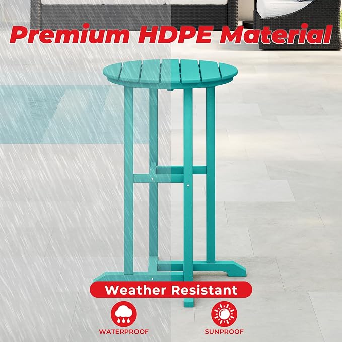 Costaelm Outdoor Bar Table, 37" Counter Height Round Patio Cocktail Bar Table, Patio Bar Table Bistro Dining Table Pub Table for Front Porch Deck, Backyard, Garden, Turquoise