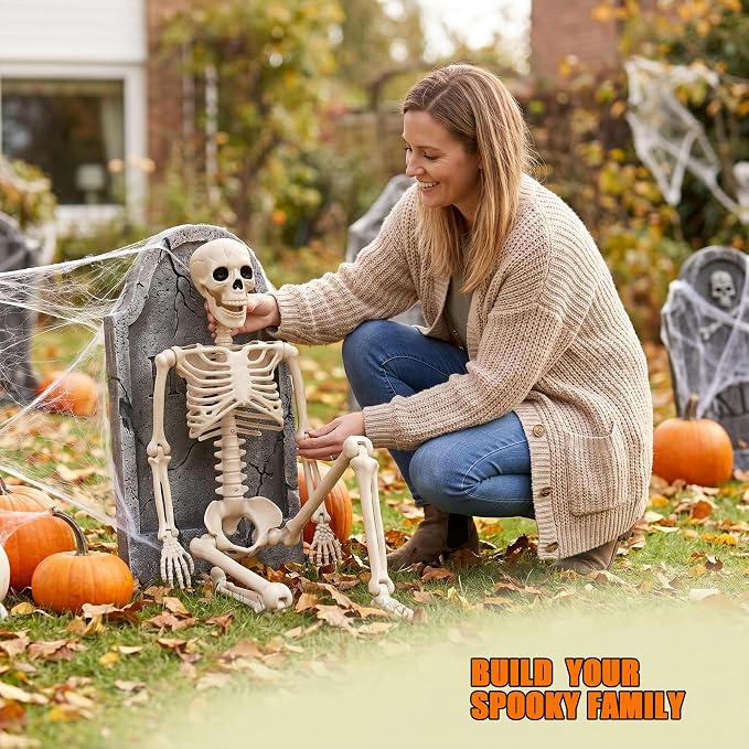 Halloween Decorations outdoor, 2Pack 36" halloween-Skeletons Decoration indoor-3ft Life Size Human Plastic Skeleton with Full Body Posable Joints for Halloween Party decorations Yard Gardon Porch Lawn | Realistic Warm Bone Tones 36" Posable Life Size C...