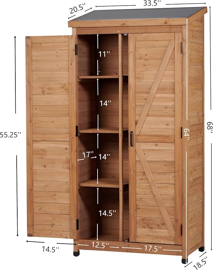Wooden Outdoor Storage Cabinet, Outdoor Bar Table Cabinet with Storage, Outdoor Buffet Sideboard Cabinets for Patio, Garden, Potting Bench, Tv Stand, Bar Table, Balcony (Tall - Light Brown)