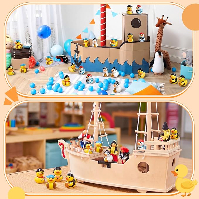 Novabright 100 Pcs Mini Resin Pirate Ducks Tiny Resin Small Ducks Mini Animal Figurines for DIY Cake Craft Garden Landscape Ornament Potted Decoration Birthday Party Supplies
